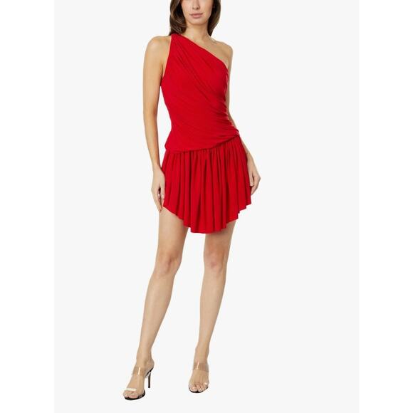 Norma Kamali Diana Uneven Flair Mini Dress Red Size Large/40 NWT One Shoulder - Picture 1 of 11
